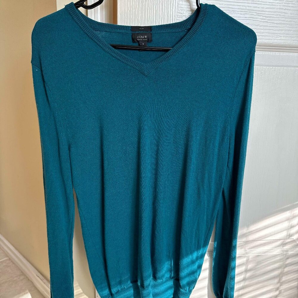 J. Crew Merino Wool V Neck Sweater Slim Fit Peacock Blue